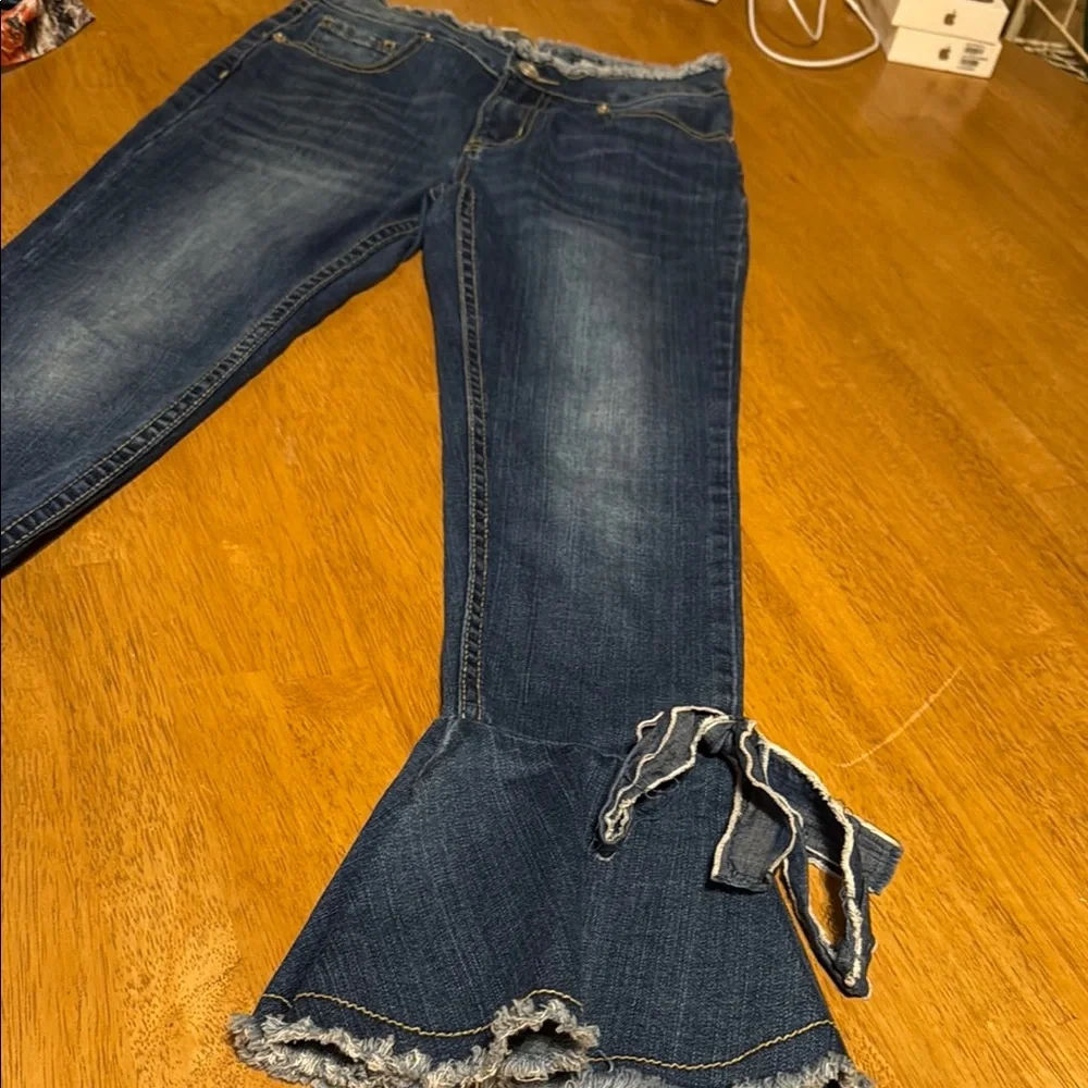 Gianni Bini Navy Flare Jeans with Bow Accents